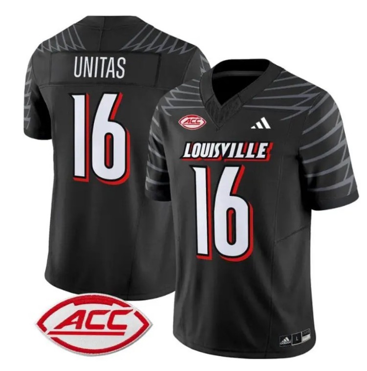 Men's Adidas Johnny Unitas Jersey #16 Louisville Cardinals Vapor Football Stitched Black With ACC Patch