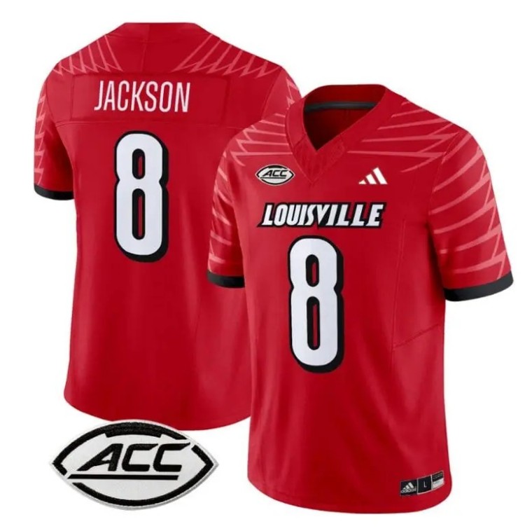 Men's Adidas Lamar Jackson Jersey #8 Louisville Cardinals Vapor Football Stitched Red With ACC Patch