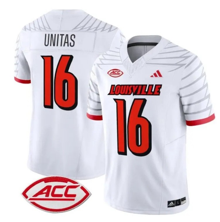 Men's Adidas Johnny Unitas Jersey #16 Louisville Cardinals Vapor Football Stitched White With ACC Patch