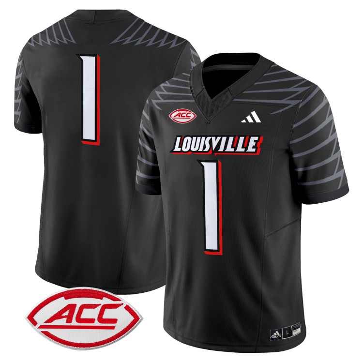 Men's Adidas #1 Louisville Cardinals Vapor Football Stitched Black Jersey With ACC Patch