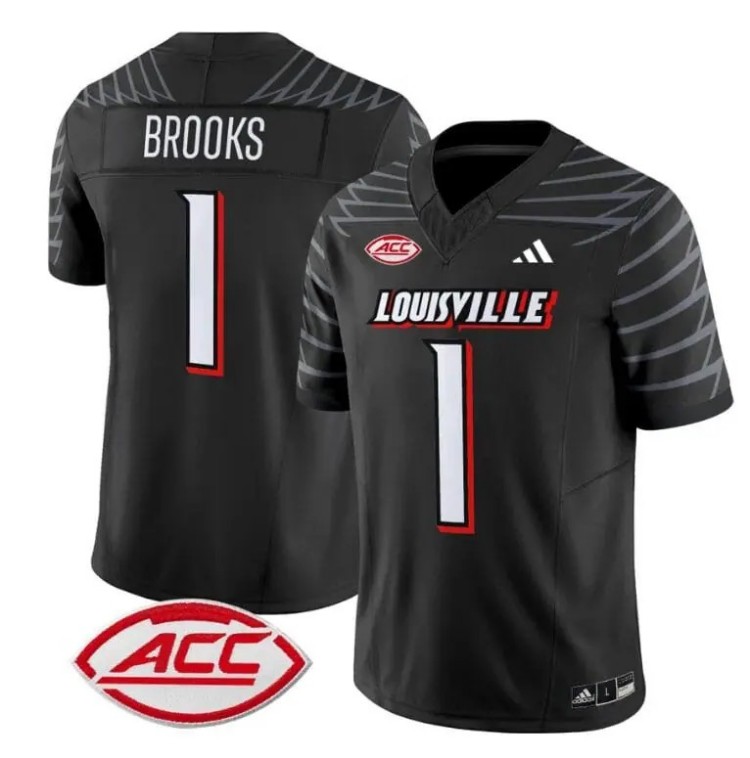 Men's Adidas Ja'Corey Brooks Jersey #1 Louisville Cardinals Vapor Football Stitched Black With ACC Patch