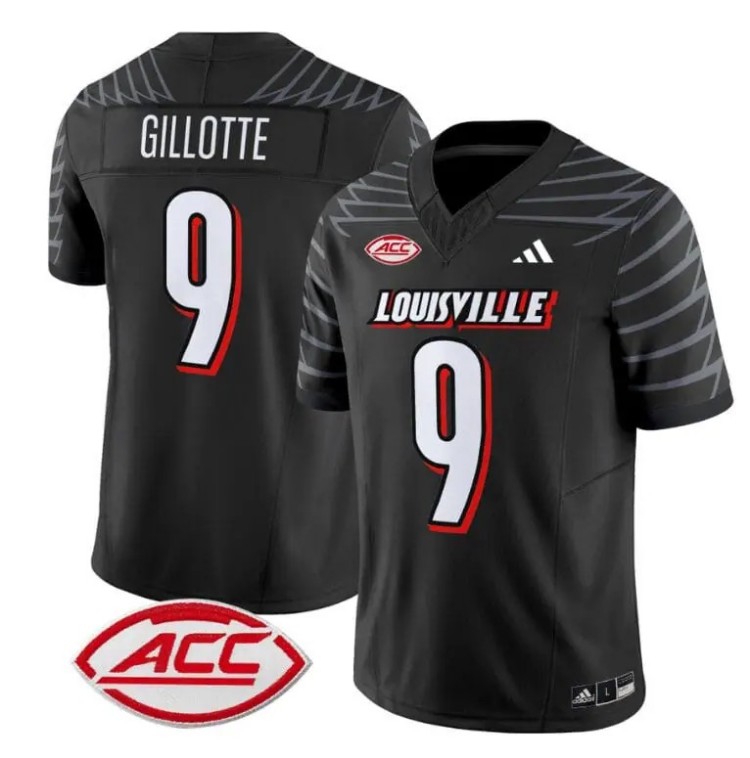 Men's Adidas Ashton Gillotte Jersey #9 Louisville Cardinals Vapor Football Stitched Black With ACC Patch