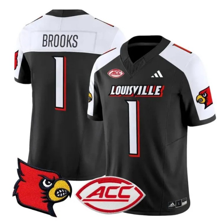 Men's Adidas Ja'Corey Brooks Jersey #1 Louisville Cardinals Vapor Football Stitched Black Alternate With ACC Patch