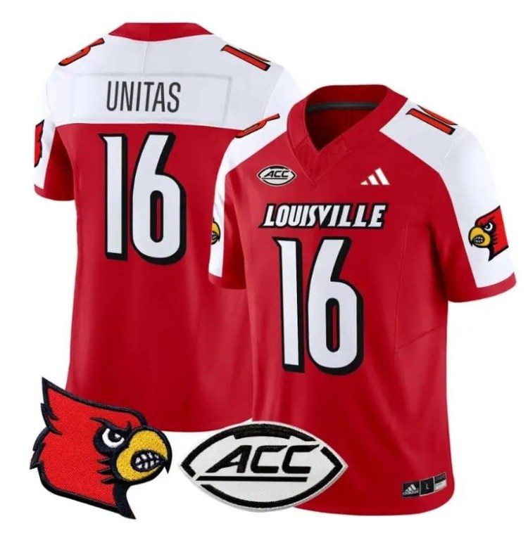 Men's Adidas Johnny Unitas Jersey #16 Louisville Cardinals Vapor Football Stitched Red Alternate With ACC Patch