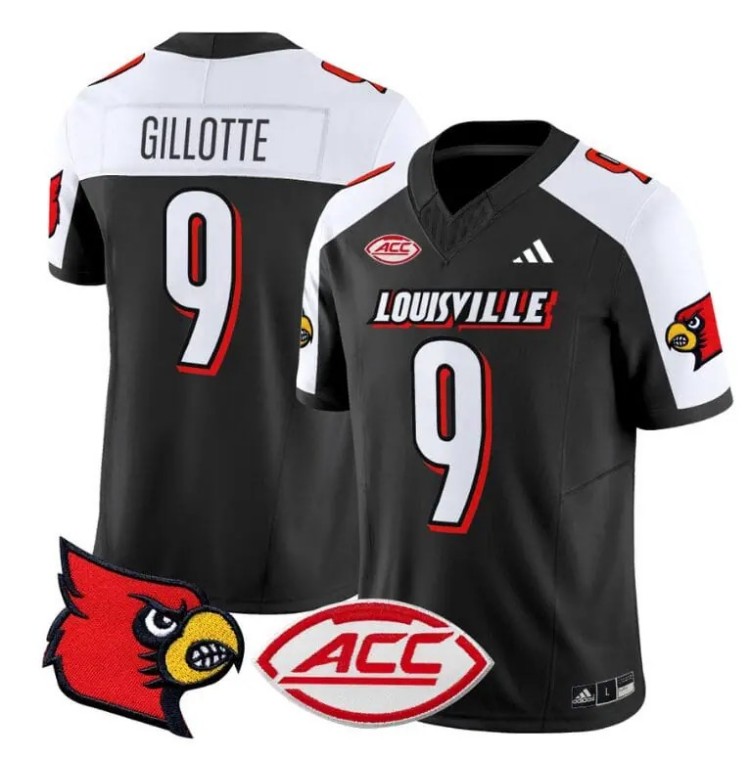 Men's Adidas Ashton Gillotte Jersey #9 Louisville Cardinals Vapor Football Stitched Black Alternate With ACC Patch