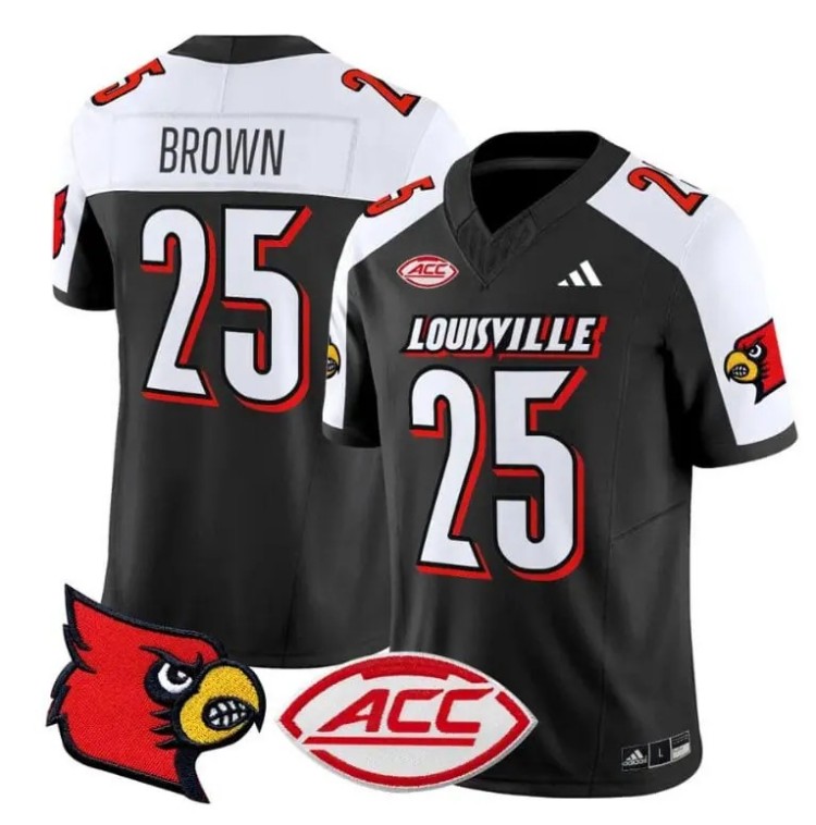 Men's Adidas Isaac Brown Jersey #25 Louisville Cardinals Vapor Football Stitched Black Alternate With ACC Patch