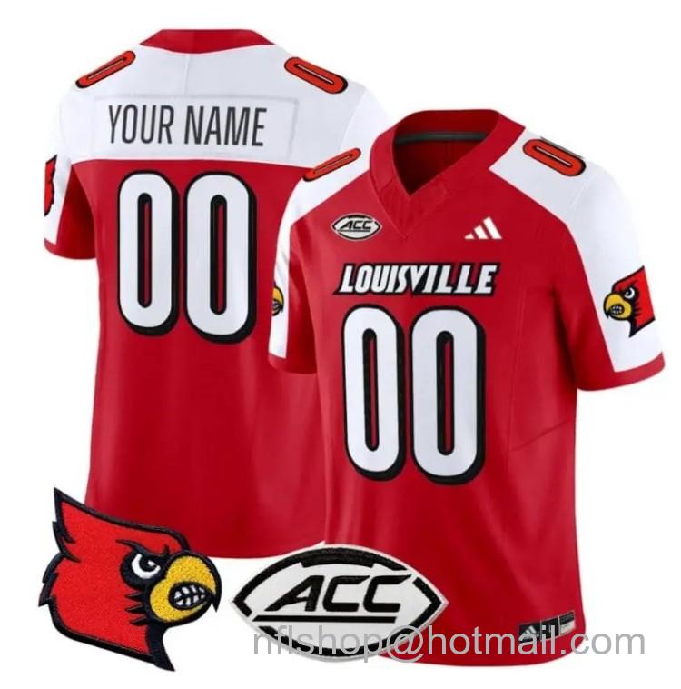 Men's Adidas Custom Louisville Cardinals Jersey Name and Number Vapor Football Stitched Red Alternate With ACC Patch