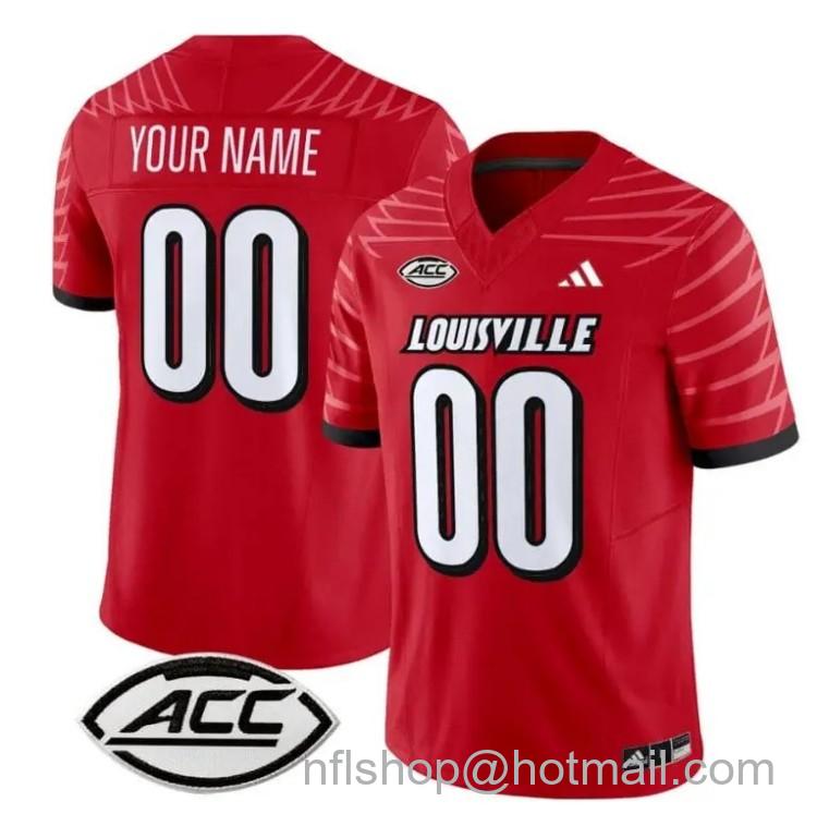 Men's Adidas Custom Louisville Cardinals Jersey Name and Number Vapor Football Stitched Red With ACC Patch