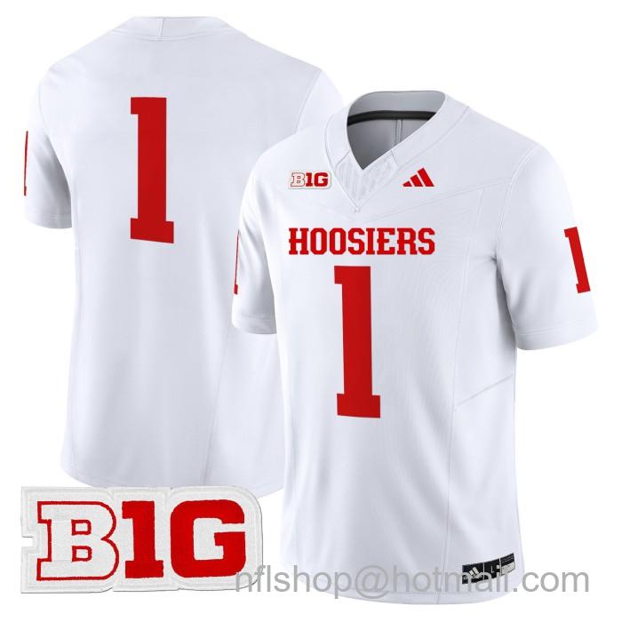 Men's Adidas #1 Indiana Hoosiers Vapor Limited College Football Stitched White Jersey