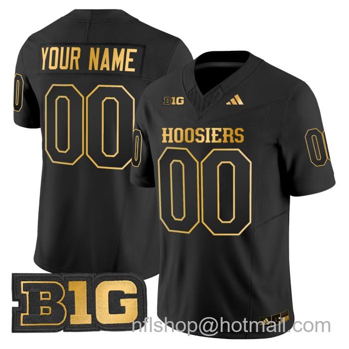 Men's Adidas Custom Indiana Hoosiers Jersey Name and Number Stitched Vapor Limited College Football Black Gold