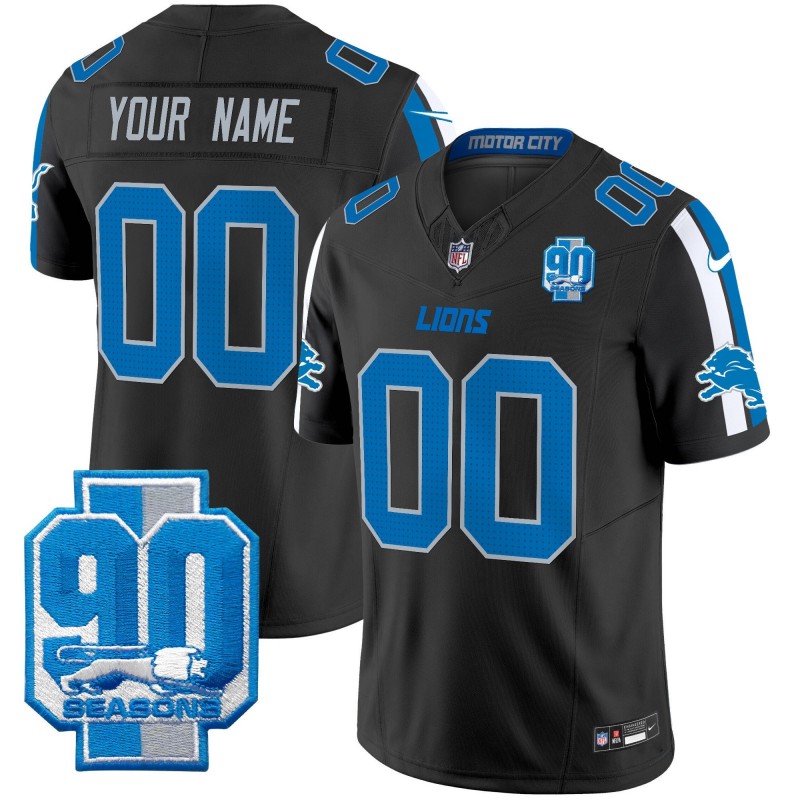 Custom Nike Men's & Youth Detroit Lions 90th Seasons Patch Black 2024 F.U.S.E. 2nd Alternate Vapor Limited NFL Stitched Jersey