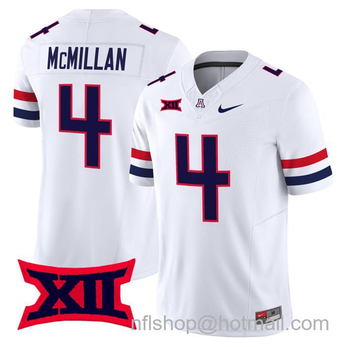 Men's Nike #4 Tetairoa McMillan Jersey Arizona Wildcats F.U.S.E. Vapor Limited College Football White Stitched