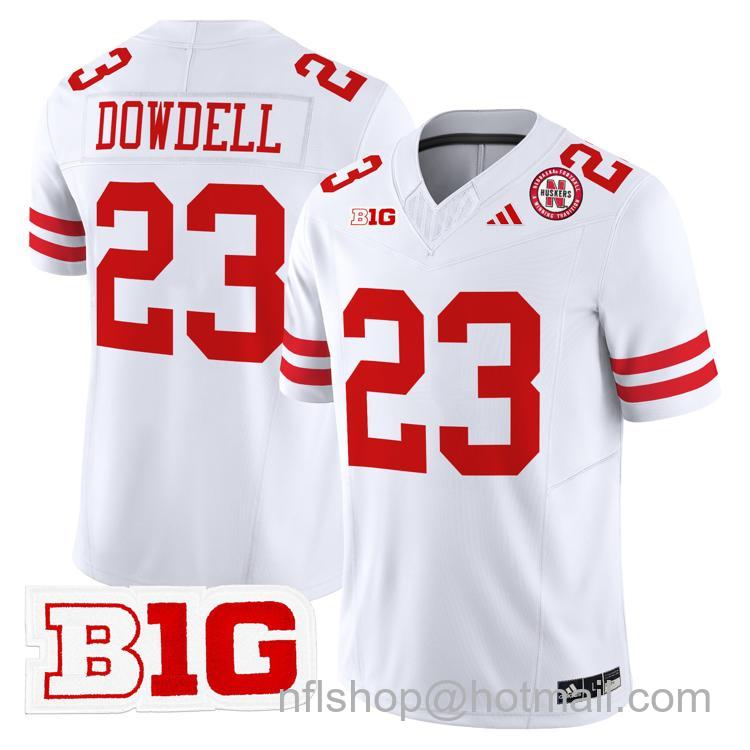 Men's Nebraska Cornhuskers #23 Dante Dowdell White Adidas Vapor Limited Stitched College Football Jersey