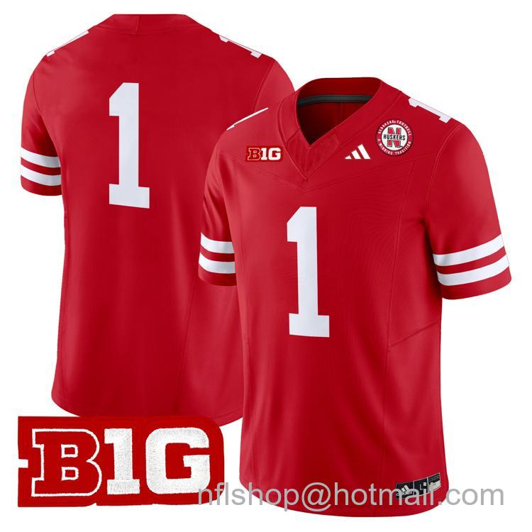 Men's Nebraska Cornhuskers #1 Scarlet Adidas Vapor Limited Stitched College Football Jersey