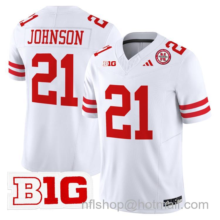 Men's Nebraska Cornhuskers #21 Emmett Johnson White Adidas Vapor Limited Stitched College Football Jersey