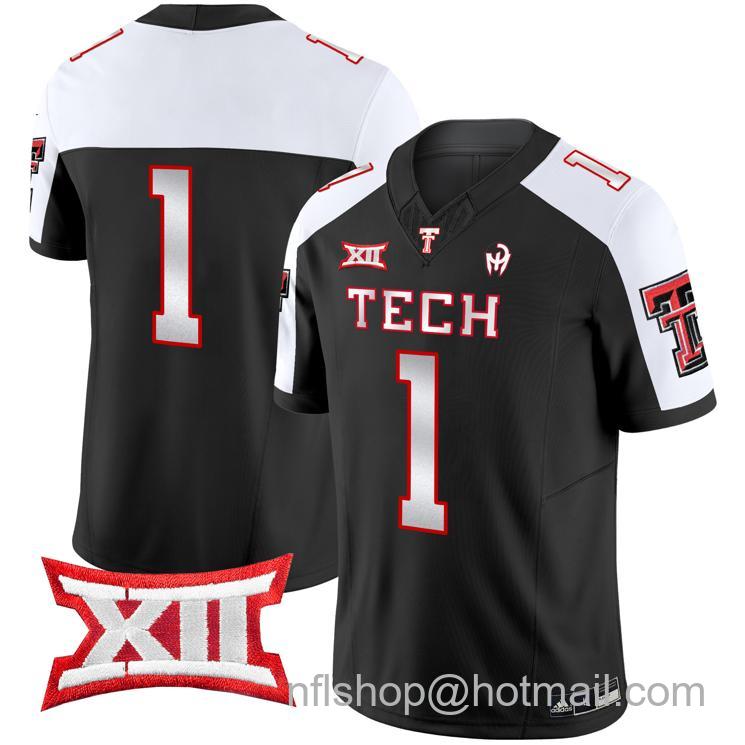 Men's Adidas Texas Tech Red Raiders #1 Vapor Limited Football Black Alternate Jersey