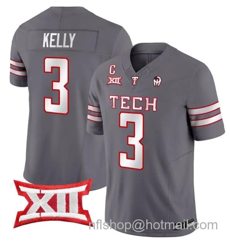 Men's Adidas Josh Kelly Jersey #3 Texas Tech Red Raiders Vapor Limited Football Grey