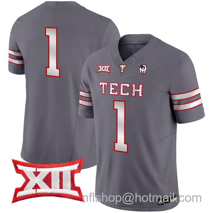 Men's Adidas Texas Tech Red Raiders #1 Vapor Limited Football Grey Jersey