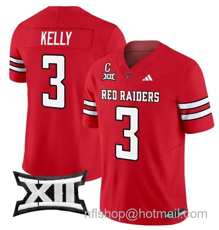 Men's Adidas Josh Kelly Jersey #3 Texas Tech Red Raiders Vapor Limited Football Red