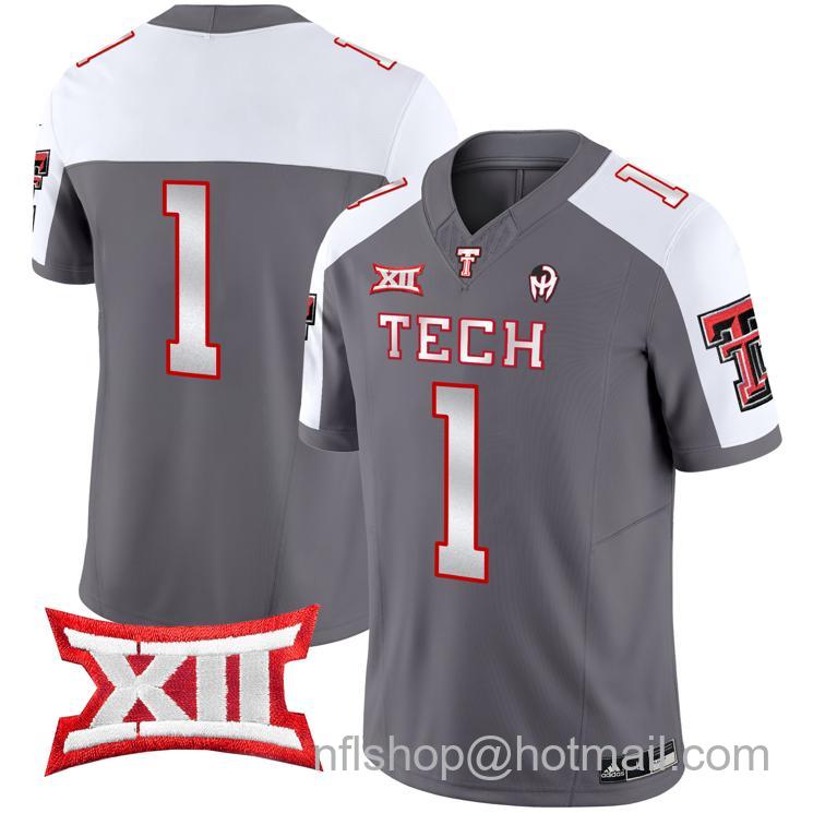 Men's Adidas Texas Tech Red Raiders #1 Vapor Limited Football Grey Alternate Jersey