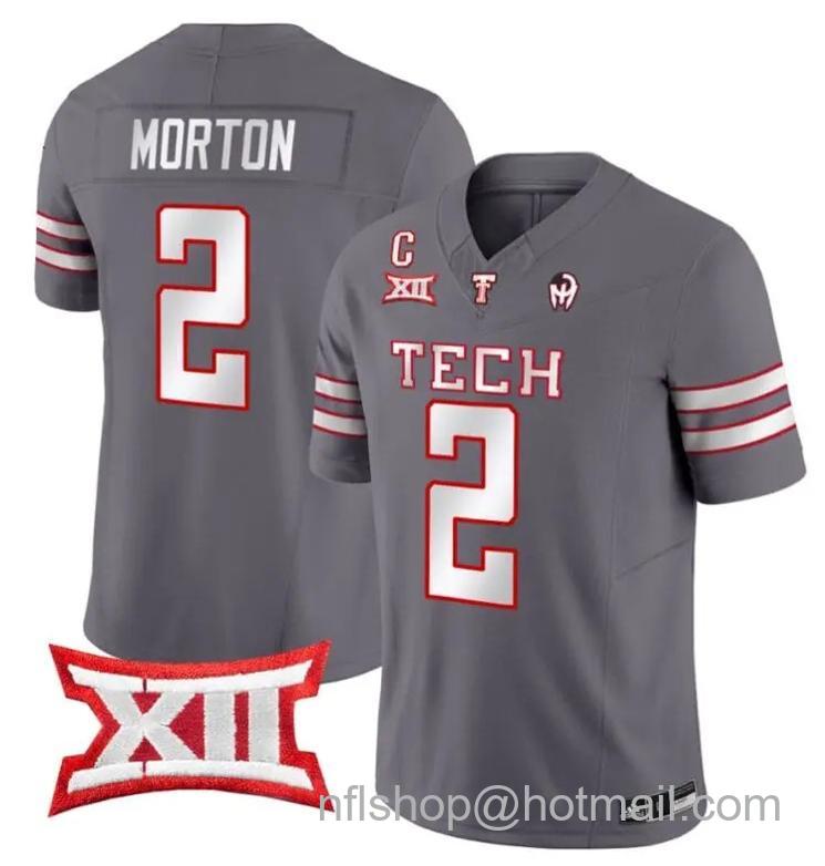 Men's Adidas Behren Morton Jersey #2 Texas Tech Red Raiders Vapor Limited Football Grey