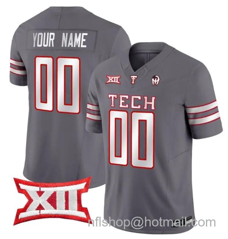 Men's Adidas Custom Texas Tech Red Raiders Jersey Name and Number Vapor Limited Football Grey