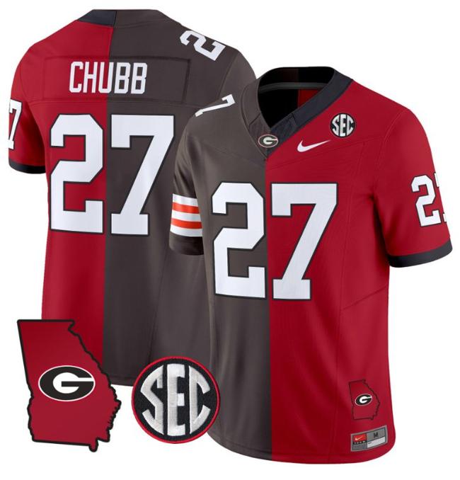 Men's Nike SEC Nick Chubb Jersey #27 Georgia Bulldogs Split F.U.S.E. Vapor Limited Football Stiched With Georgia State Map Patch