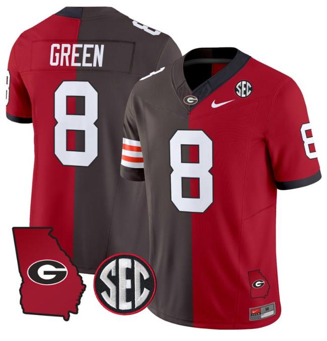 Men's Nike SEC A.J. Green Jersey #8 Georgia Bulldogs Split F.U.S.E. Vapor Limited Football Stiched With Georgia State Map Patch