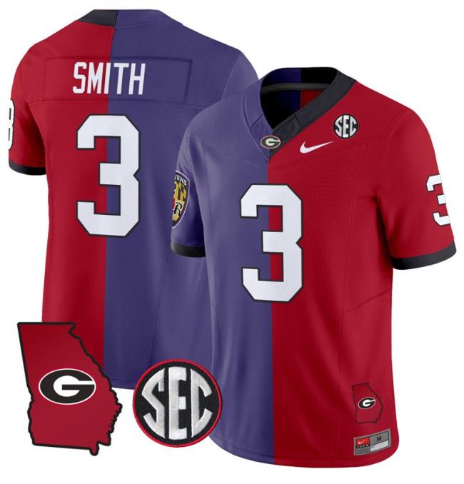 Men's Nike SEC Roquan Smith Jersey #3 Georgia Bulldogs Split F.U.S.E. Vapor Limited Football Stiched With Georgia State Map Patch