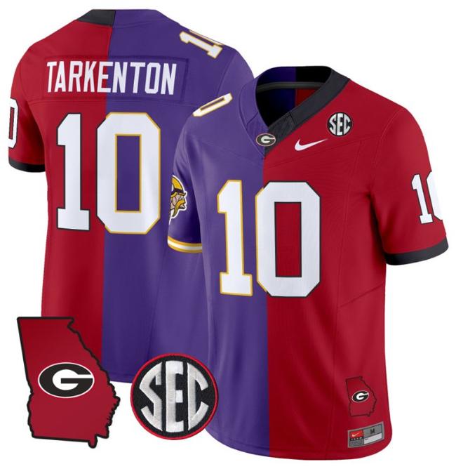 Men's Nike SEC Fran Tarkenton Jersey #10 Georgia Bulldogs Split F.U.S.E. Vapor Limited Football Stiched With Georgia State Map Patch