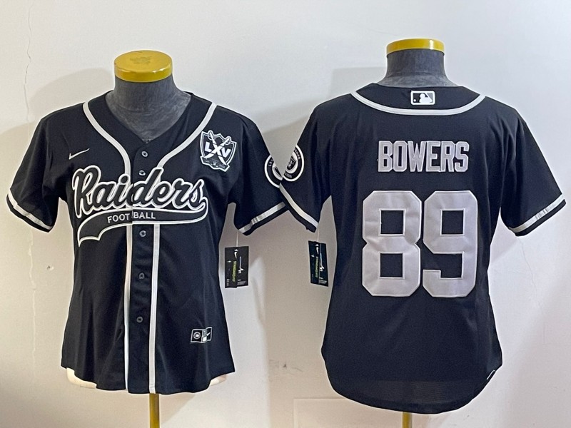 Youth Las Vegas Raiders #89 Brock Bowers Black With 65th Anniversary Patch Cool Base Stitched Baseball Jersey