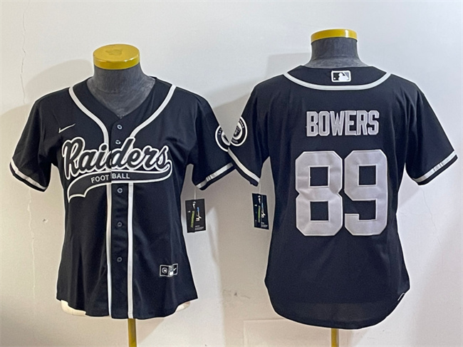 Youth Las Vegas Raiders #89 Brock Bowers Black With Patch Cool Base Stitched Baseball Jersey