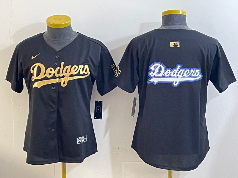 Women's Los Angeles Dodgers Blank Black Gold Limited Stitched Baseball Jerseys