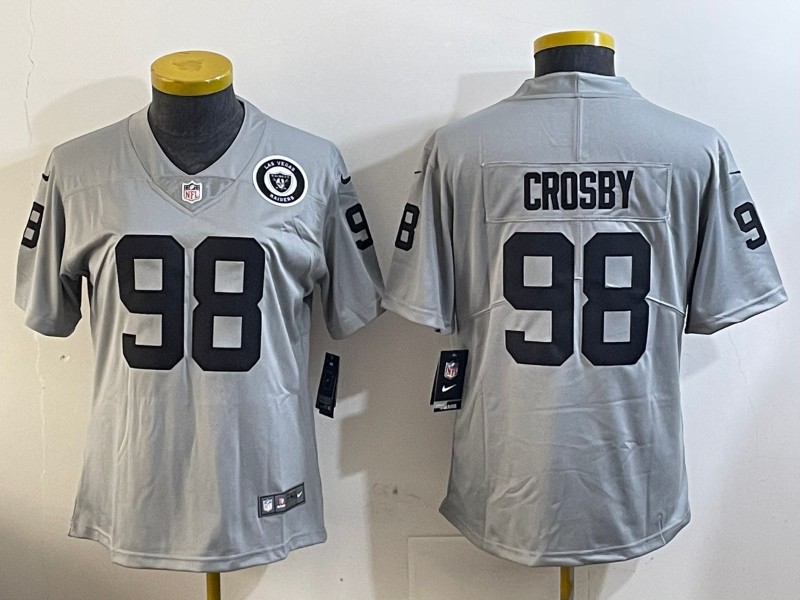 Women's Las Vegas Raiders #98 Maxx Crosby Grey With Patch Nike Vapor Limited Stitched NFL Jerseys