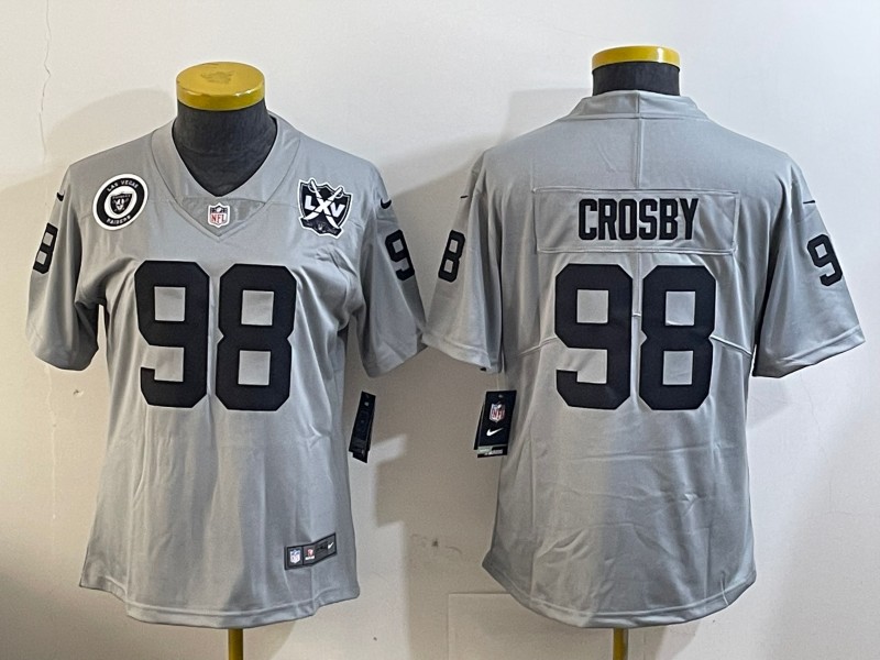 Women's Las Vegas Raiders #98 Maxx Crosby Grey With 65th Patch Nike Vapor Limited Stitched NFL Jerseys