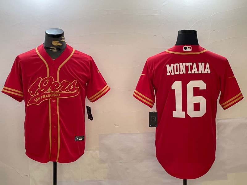 Men's San Francisco 49ers #16 Joe Montana Red Cool Base Stitched Baseball Jersey