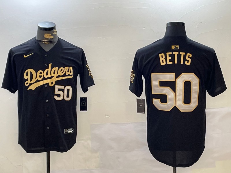 Men's Los Angeles Dodgers #50 Mookie Betts Black Gold Limited Stitched Baseball Jersey