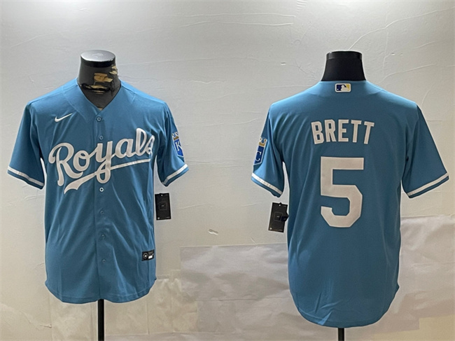 Men's Kansas City Royals #5 George Brett Blue Cool Base Stitched Baseball Jersey