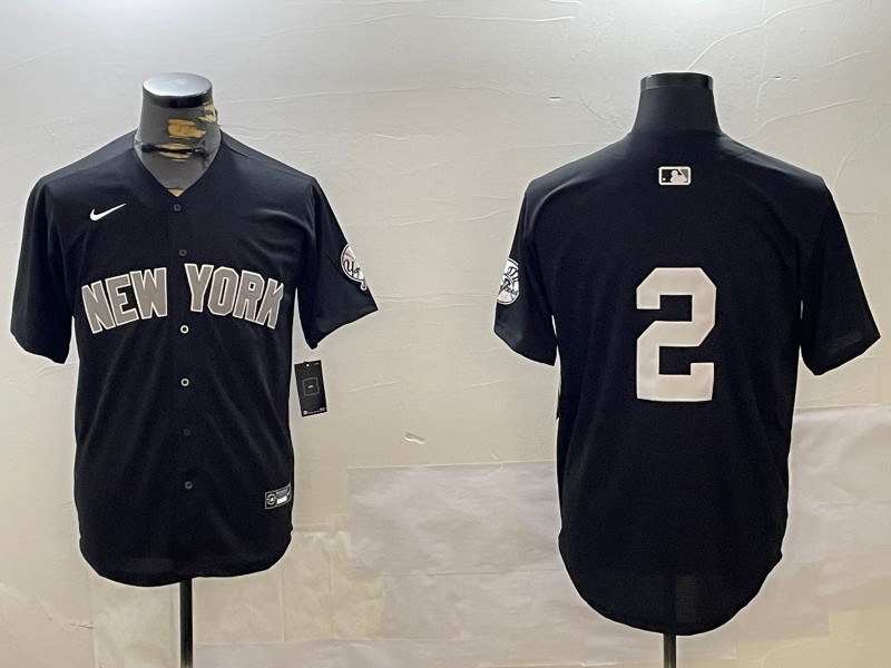 Men's New York Yankees #2 Derek Jeter Black No Name Nike Limited Stitched Baseball Jersey