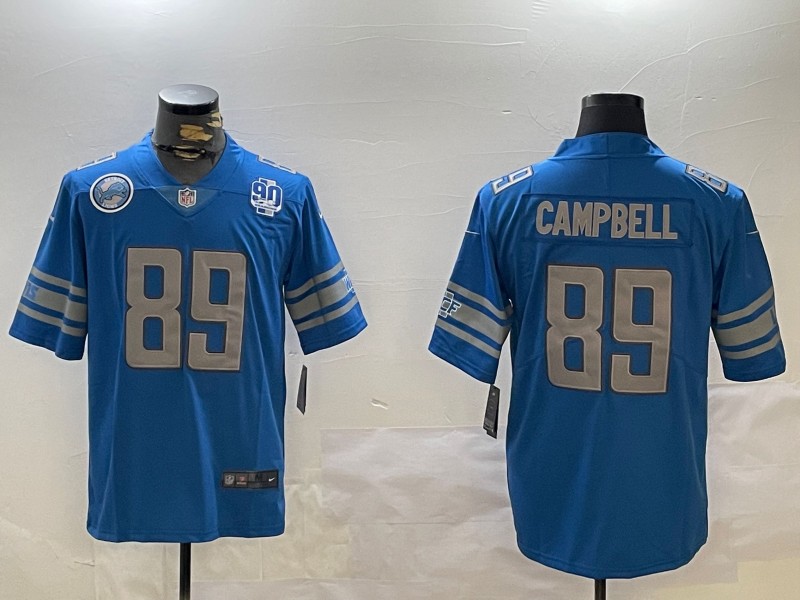 Men's Detroit Lions #89 Dan Campbell Blue With 90th Patch Vapor Untouchable Limited Stitched Football Jerseys