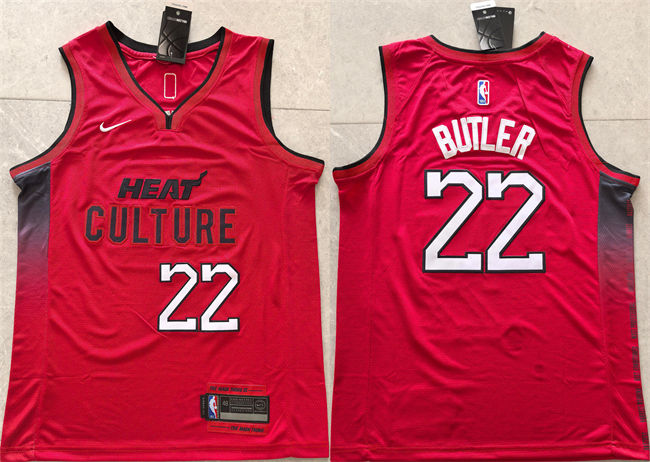 Men's Miami Heat #22 Jimmy Butler Red 2024 City Edition Stitched Basketball Jersey