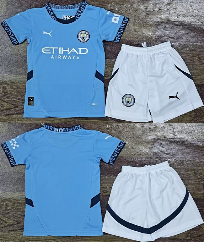 Youth Manchester City Custom Blue Soccer Jersey Suit