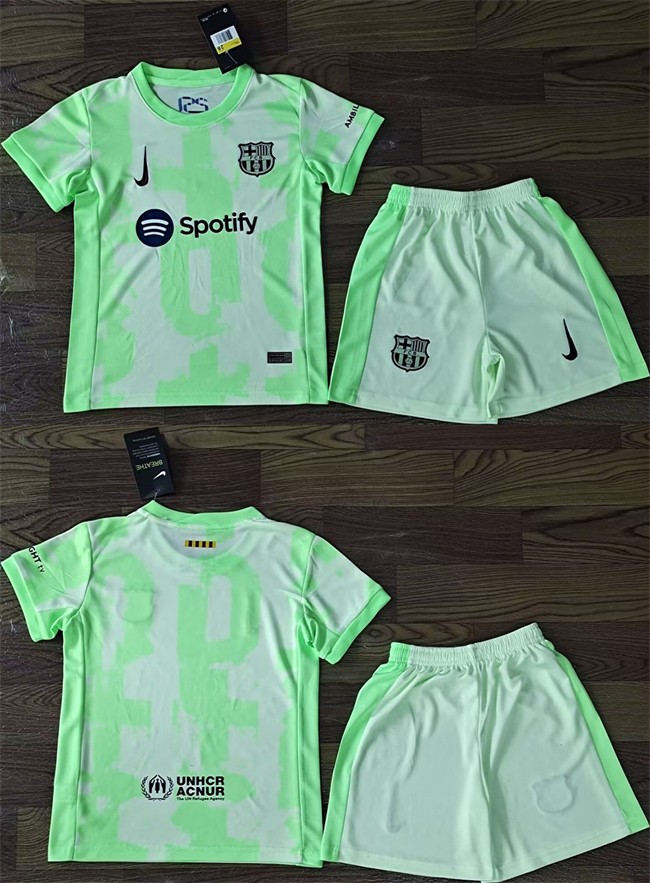 Youth Barcelona Custom White_Green Soccer Jersey Suit