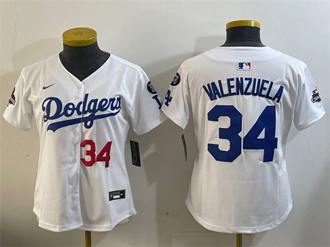 Youth Los Angeles Dodgers #34 Toro Valenzuela White 2024 World Series Champions With Fernando Memorial Patch Home Limited Stitched Baseball Jersey