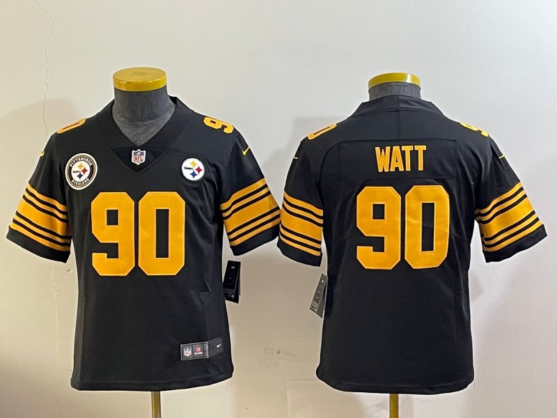 Youth Pittsburgh Steelers #90 T. J. Watt Black Vapor Untouchable Limited Stitched Jerseys