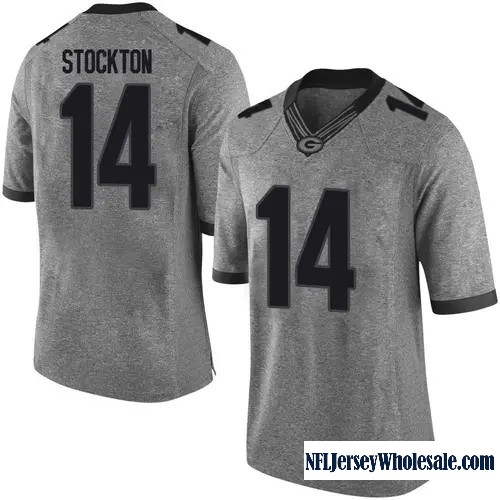 Men's Nike #14 Gunner Stockton Georgia Bulldogs Limited Gray Football College Stitched Jersey