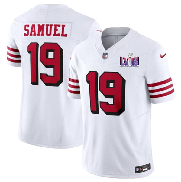 Men's San Francisco 49ers #19 Deebo Samuel New White 2024 F.U.S.E. Super Bowl LVIII Patch Vapor Untouchable Limited Football Stitched Jersey