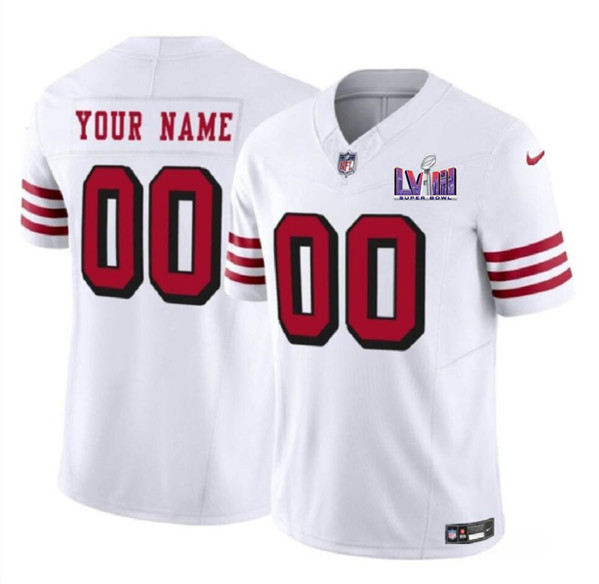 Men's San Francisco 49ers Active Player Custom New White 2024 F.U.S.E. Super Bowl LVIII Patch Vapor Untouchable Limited Football Stitched Jersey