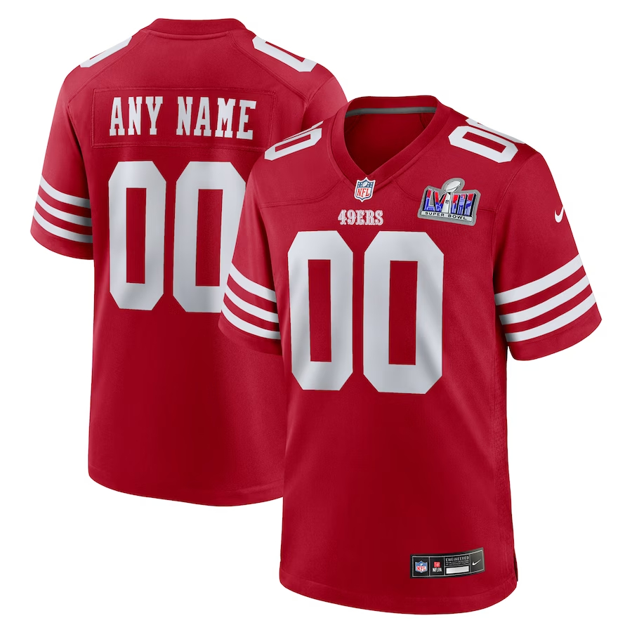 Men's San Francisco 49ers Custom Scarlet Nike Super Bowl LVIII Patch Game Stitched NFL Jersey