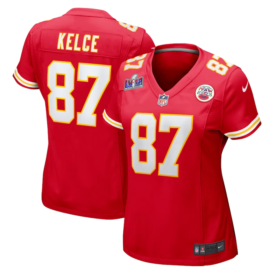 Women's Kansas City Chiefs #87 Travis Kelce Red Nike Super Bowl LVIII Game Football Stitched Jersey